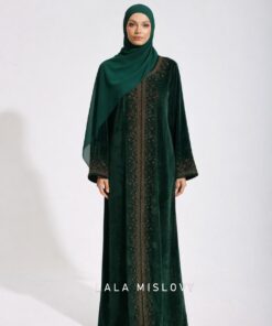 QASH ABAYA in Emerald Green with premium Velvet material