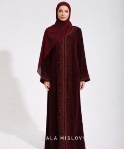 QASH ABAYA in Maroon Burgundy with premium Velvet material